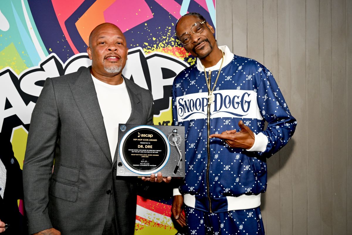 (L-R) Dr. Dre and Snoop Dogg attend ASCAP Rhythm & Soul Celebration of 50 Years of Hip-Hop on June 22, 2023 in Los Angeles, California. (Photo by Lester Cohen/Getty Images for ASCAP)